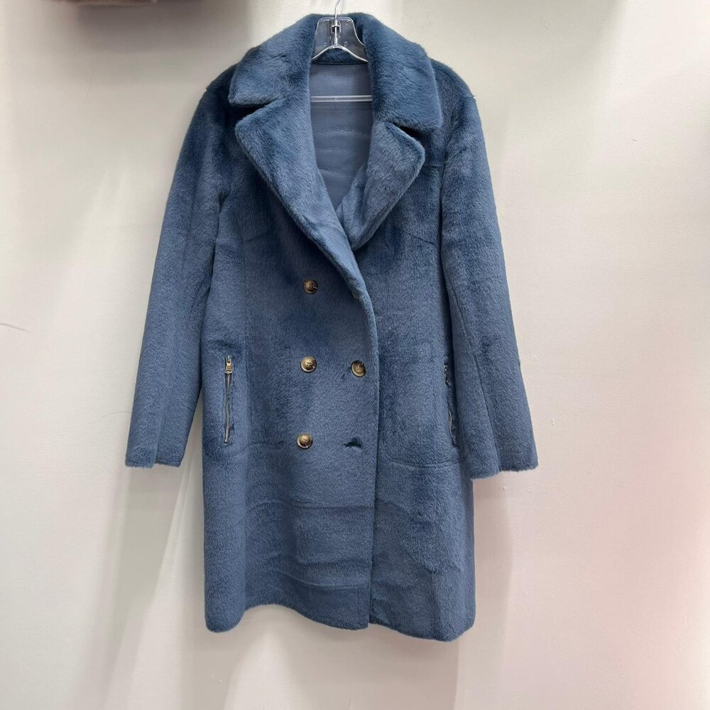 NWT - LOVE TOKEN TEAL BLUE REVERSIBLE FAUX FUR COAT Lt96135